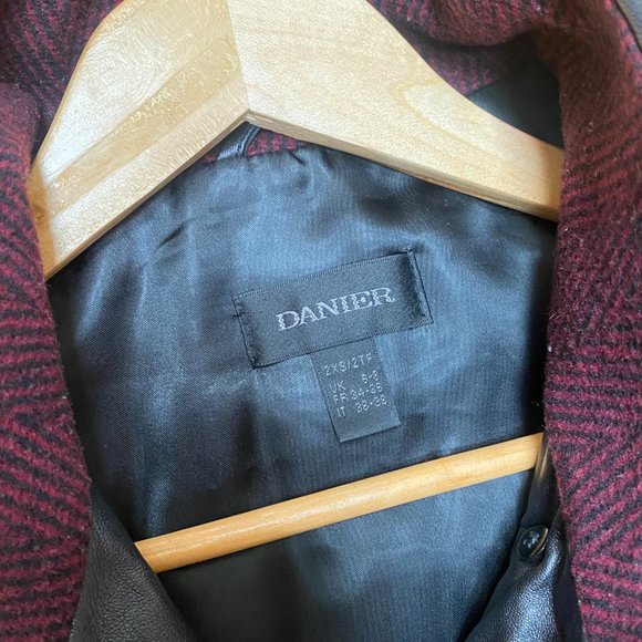 Danier Car Coat, Size 2XS, Burgundy and Black Stripes - Picture 5 of 6